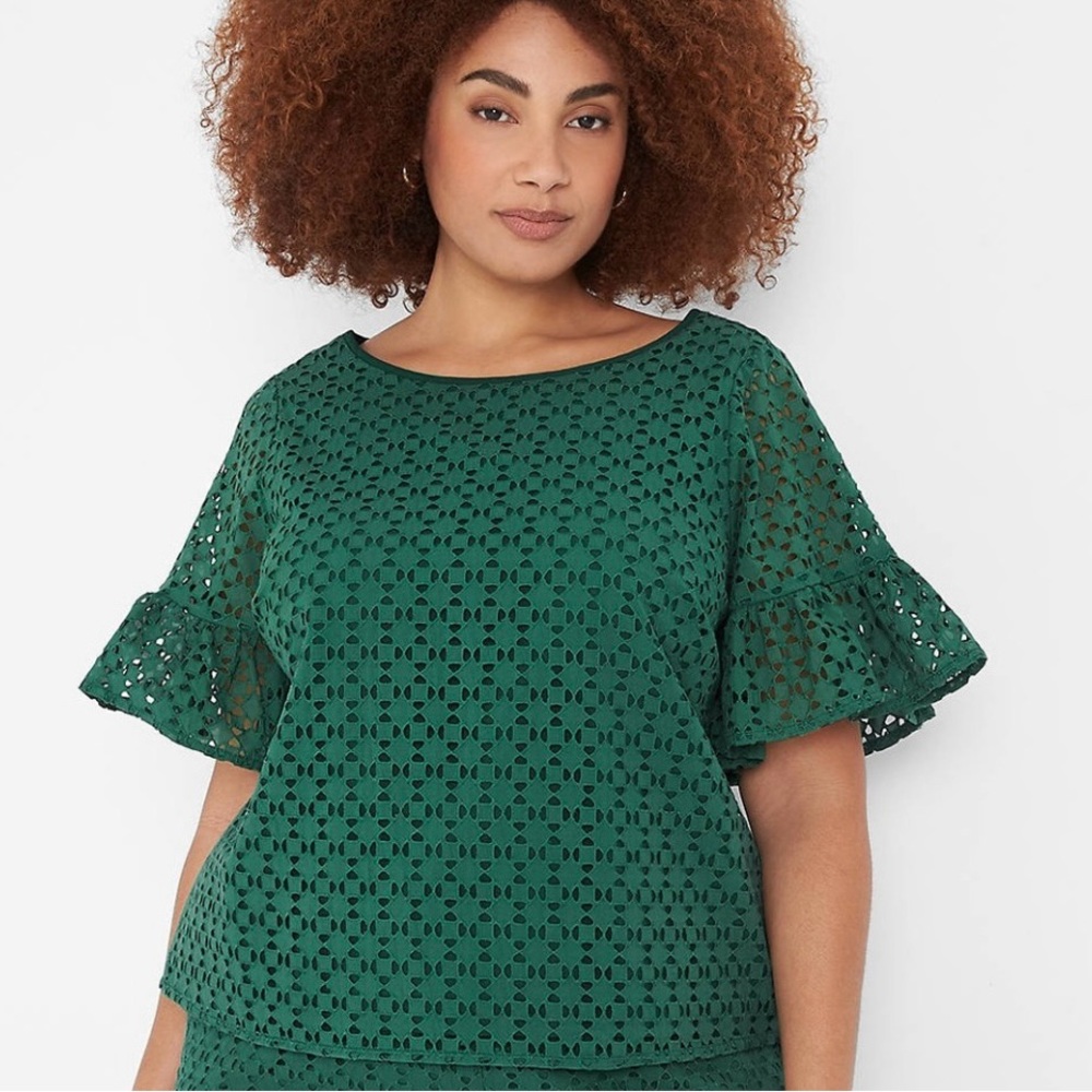 Lane Bryant Green Eyelet Lace Flutter Sleeve Top – Women’s Size 14 NWT